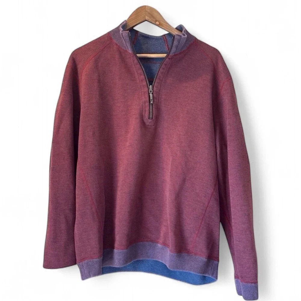 Tommy Bahama 1/4th Zip Pullover Mens XL Burgundy Heathered Knit Sweater‎ Coastal